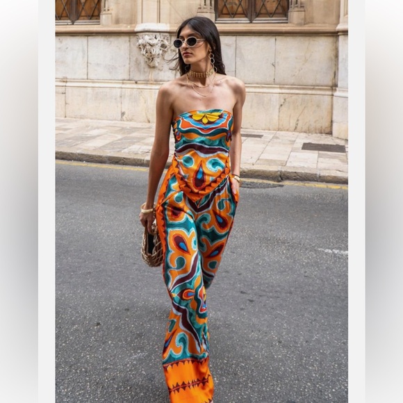 Zara Orange Multicolor Patterned Pants - Picture 1 of 10